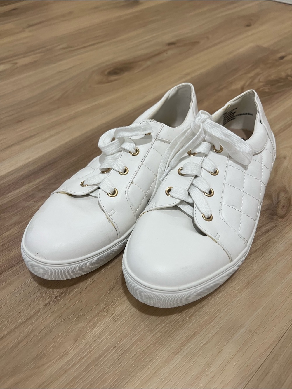 JustFab White Quilted Lace-Up Women’s Sneakers with Gold Eyelets